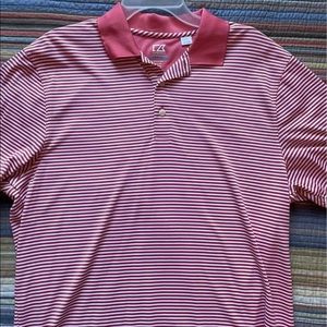 Mens cutter & buck size large striped polo. Salmon/White. Great condition